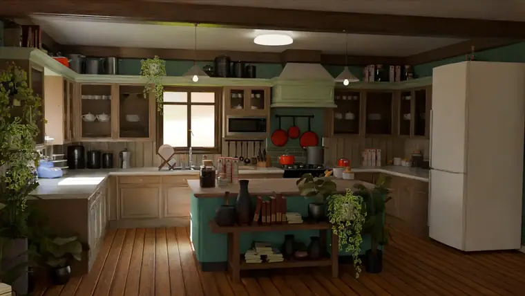 Evolution, casa de zoe, cocina, render