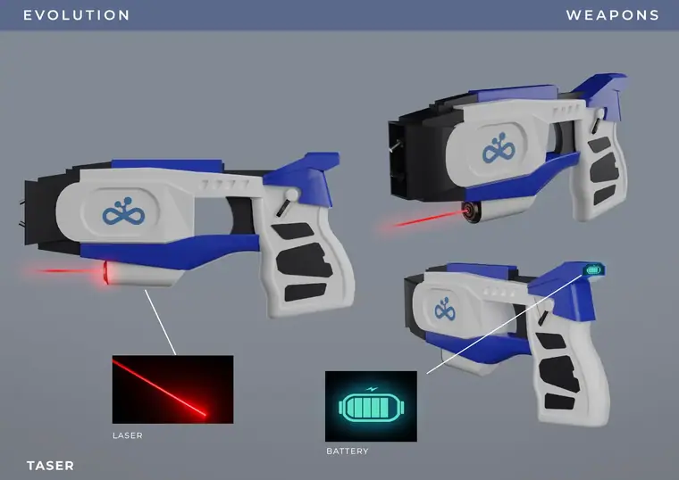 Evolution, armas, táser, desglose